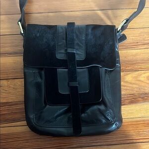 Aspen Black Suede and Leather Geometric Crossbody Bag with Adjustable Strap